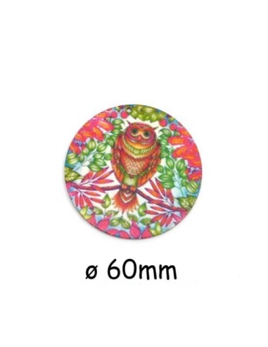Pendentif en bois hibou rose, vert, orange 60mm