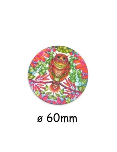 Pendentif en bois hibou rose, vert, orange 60mm