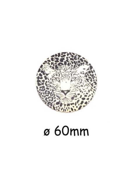 Pendentif en bois félin noir et blanc cassé, écru 60mm