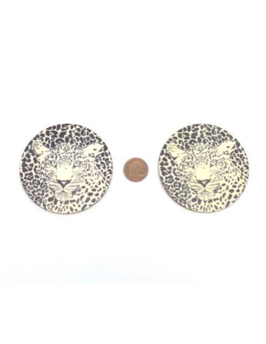 Grand Pendentif en bois félin noir et blanc cassé, écru 60mm