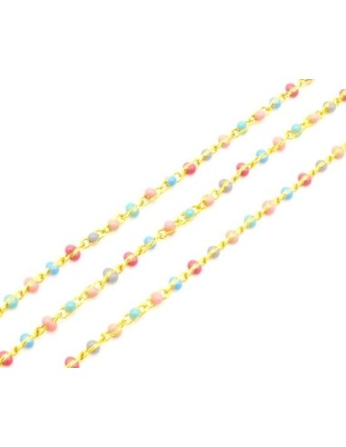 Très belle chaine doré en acier inox et bille émaillé pastel