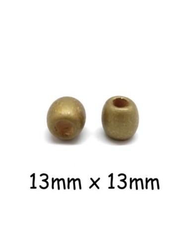 Perle en bois doré 13mm à gros trou - Idéal création de noël, collier, scrapbooking, macramé