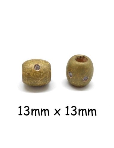 Perles en bois doré 13mm à gros trou avec strass - Idéal création de noël, collier, scrapbooking, macramé