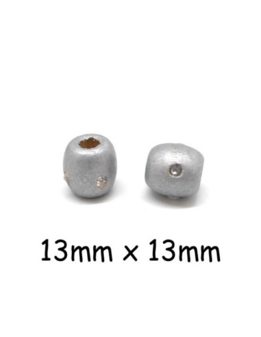 Perles en bois argenté 13mm à gros trou avec strass - Idéal création de noël, collier, scrapbooking, macramé