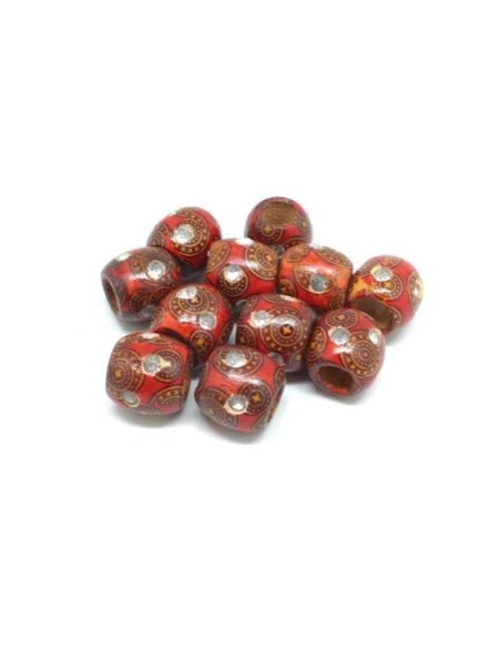 Perle bois rouge à motif avec strass pour décoration de noel