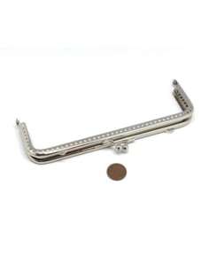 Fermoir porte feuille en métal argenté lisse 15cm avec attache sur le dessus clic clac, clasp 2