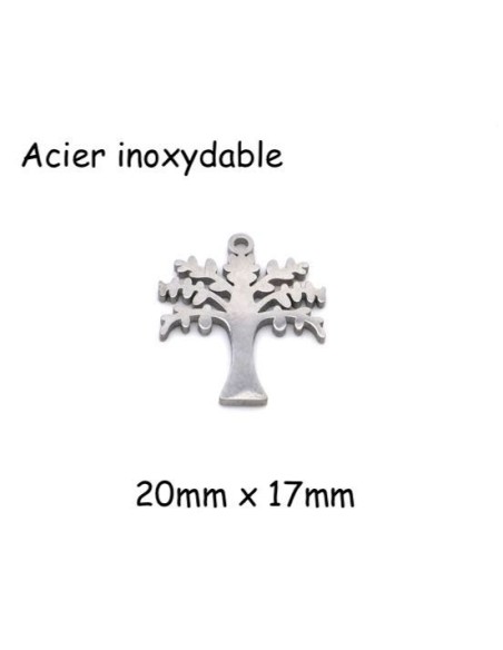 Petit Pendentif arbre de vie évidé argenté en acier inoxydable