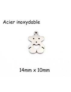 Petite Breloque ourson argenté en acier inoxydable