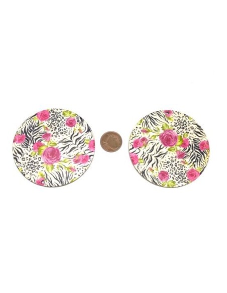Pendentifs rond en bois fleur et zèbre 60mm