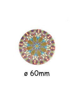 Pendentifs rond en bois décoré, rosace, mandala multicolore vert kaki, rose, écru 60mm