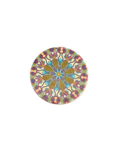 Pendentifs rond en bois coloré mandala, rosace 60mm