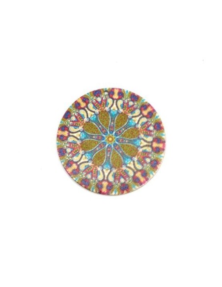 Pendentifs rond en bois coloré mandala, rosace 60mm
