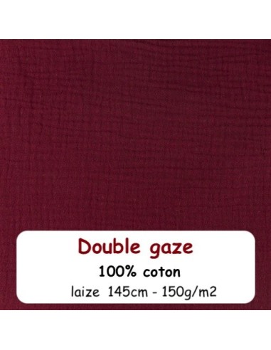 Tissus double gaze de coton uni bordeaux - vendu au mètre