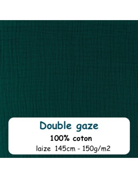 Tissus double gaze de coton uni bleu pétrole - vendu au mètre