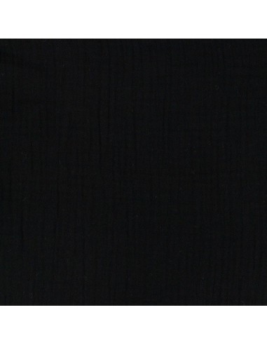 Tissus double gaze de coton uni noir - vendu au mètre