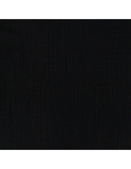 Tissus double gaze de coton uni noir - vendu au mètre