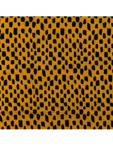 double gaze de coton motif rectangle noir sur fond ocre - vendu au mètre