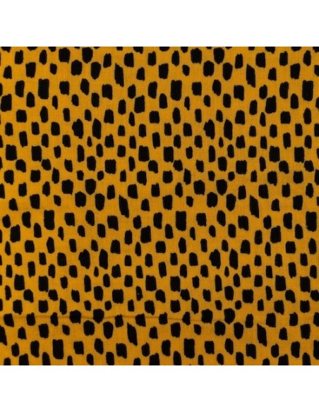 double gaze de coton motif rectangle noir sur fond ocre - vendu au mètre