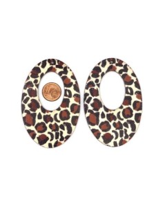 Pendentif ovale en bois motif léopard, panthère beige, noir et marron 2