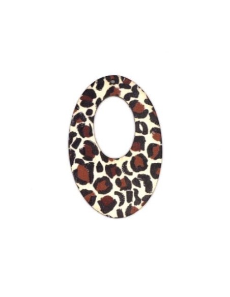 Pendentif ovale en bois motif léopard, panthère pour BO