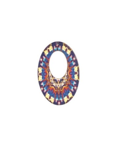 Pendentif ovale en bois style africain bleu, rouge et beige