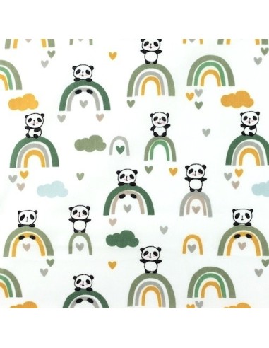 Tissus coton motif Panda ocre , vert OEKOTEX
