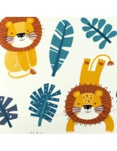 Tissus coton motif lion pour enfant