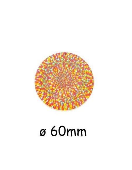Pendentif rond en bois décoré motif mosaïque lumineux orange, rose, rouge 60mm