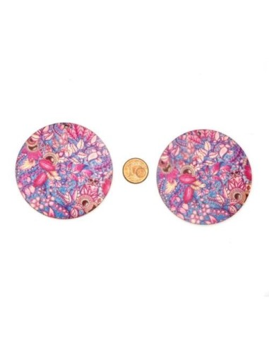 Pendentif rond motif plume en bois 60mm