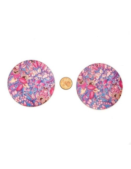 Pendentif rond motif plume en bois 60mm