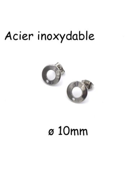 Clous puce de boucles d'oreilles en acier inoxydable argenté forme sequin évidé 10mm