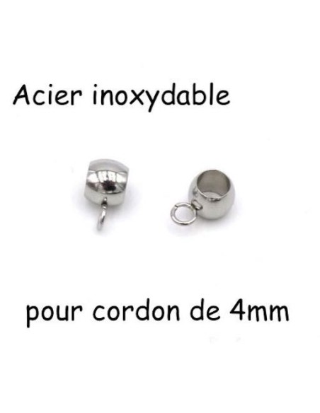 attache breloque argenté en acier inox pour cordon de 4mm