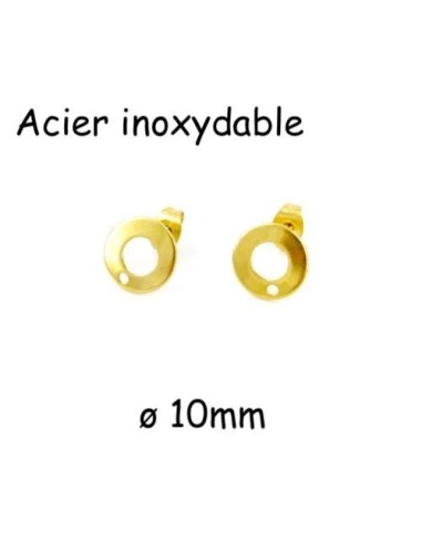 Clou puce de boucles d'oreilles en acier inoxydable doré forme sequin évidé 10mm