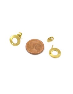 Clou puce de boucles d'oreilles en acier inoxydable doré forme sequin évidé 10mm 2