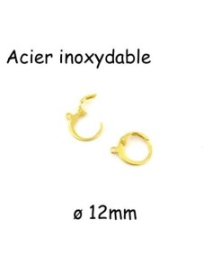 Dormeuse créole ronde en acier inoxydable doré avec anneau - 2 paires