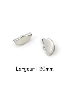 Embout griffe demi lune argenté 20mm, pince demi lune, serre ruban en métal argenté