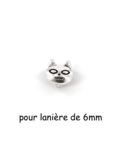 Perle passant petit chat pour lanière de 6mm en métal argenté