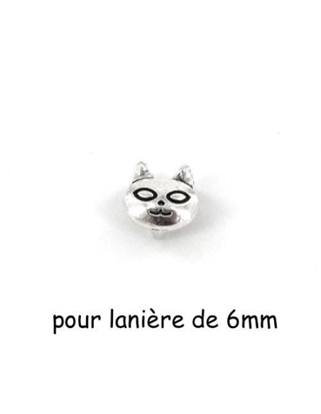 Perle passant petit chat pour lanière de 6mm en métal argenté