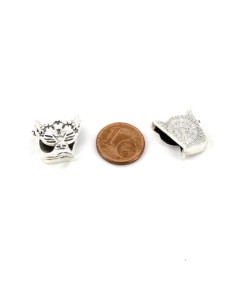 Perle passant chat en métal argenté pour lanière cuir de 12mm ou plusieurs cordons 2