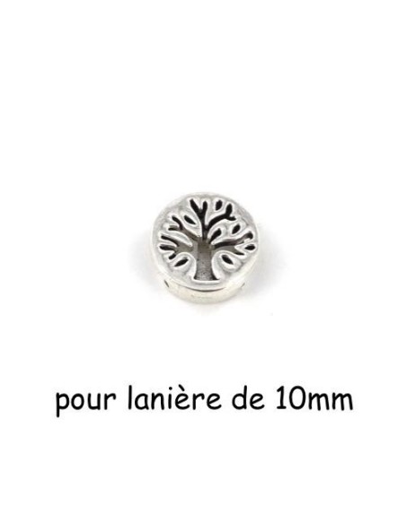 Perle passant arbre de vie en métal argenté pour lanière de 10mm