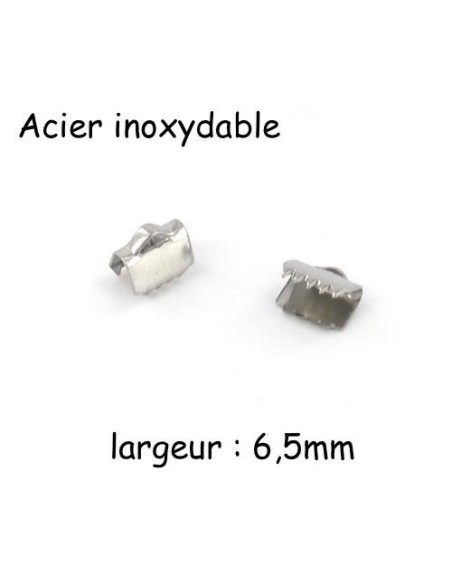 Embout griffe serre ruban 6,5mm en acier inox argenté lisse