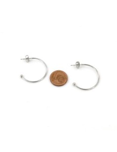 Créole ouverte argenté avec boule en acier inoxydable 26mm - 1 paire de créole argenté 2
