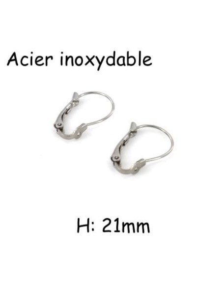 Supports BO Dormeuses trouées en acier inoxydable argenté 21mm x 14mm - 3 paires