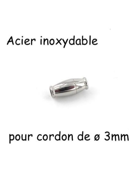 Fermoir aimanté pour cordon de 3mm en acier inoxydable argenté