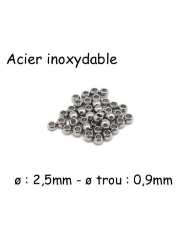 Petite Perle ronde en acier inoxydable argenté 2,5mm