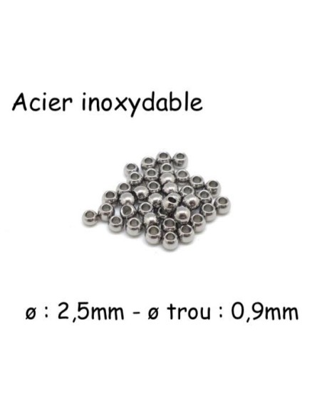 Petite Perle ronde en acier inoxydable argenté 2,5mm