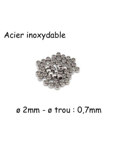 Mini Perles ronde en acier inoxydable argenté 2mm