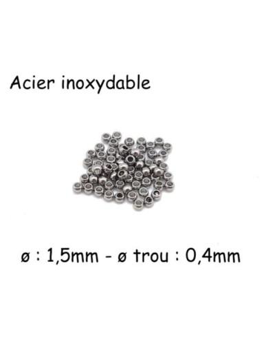 Mini Perles ronde en acier inoxydable argenté 1,5mm