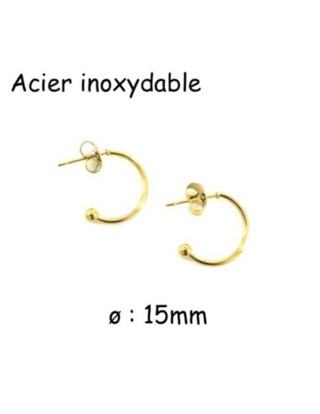 Créole ouverte doré avec boule en acier inoxydable 15mm - 1 paire de créole doré