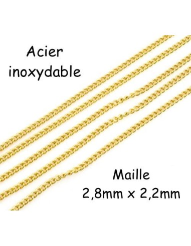 chaîne fine maille gourmette doré en acier inoxydable résistante 2,8mm x 2,2mm